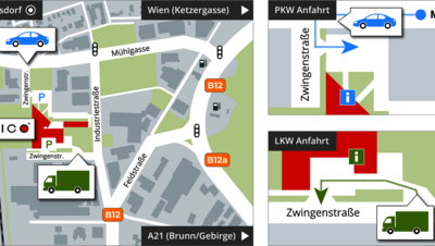 A plan that shows how cars and trucks can get to CODICO.